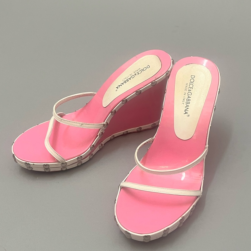 Dolce & Gabbana Pink Wedge Shoes with Transparent Straps - Picture 2 of 6